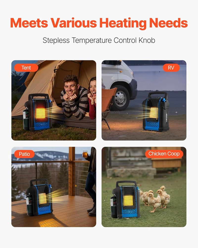 VEVOR Portable Propane Heater, 9000BTU Forced Radiant Space Heater with Stepless Temp Settings & Tip-over Protection, Portable Garage/Shop for Sports, Boating, RVs,Indoor/Outdoor - Image 4